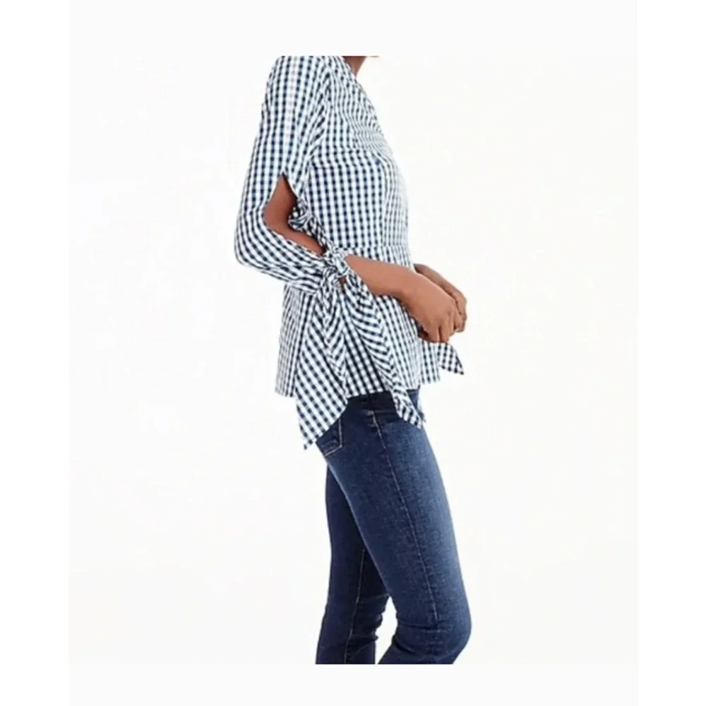 J.Crew Universal Standard Blue White Gingham V-Neck Shirt Women's Small